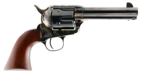 Taylors & Company 550887 1873 Cattleman SAO 45 Colt (LC) Caliber with 4.75" Blued Finish Barrel, 6rd Capacity Black Finish Cylinder, Color Case Hardened Finish Steel Frame & Walnut Grip