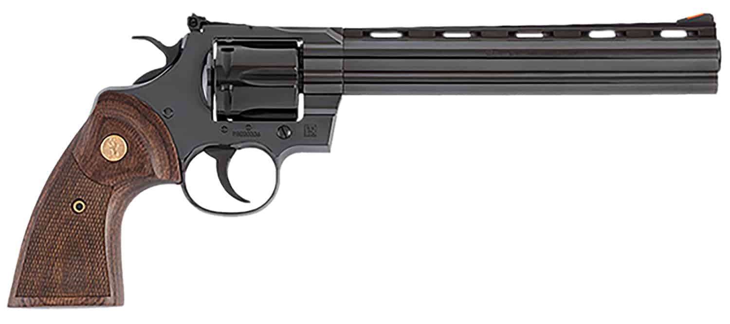 Colt Mfg PYTHONBP8WTS Python 357 Mag 6 Shot 8" Blued Carbon Steel Vent Rib Barrel, Cylinder & Frame, Wood Grip, Exposed Hammer