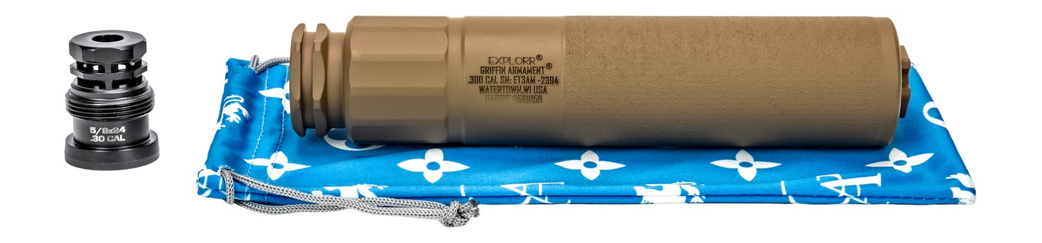 Griffin Armament GAET3FDEAM-W Explorr 300 Blackout Flat Dark Earth Stainless Steel/Nickel 5/8"x24 - Griffin Armament