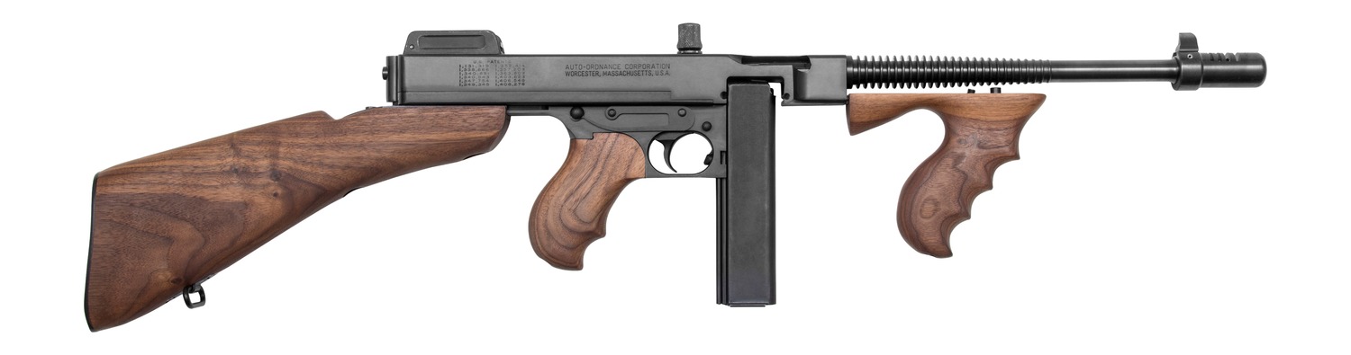 Thompson T1BSB 1927A-1 T1BSB Deluxe Carbine SBR 45 ACP 20+1 10.50" Blued Finned Barrel w/Compensator, Blued Steel Receiver, Walnut Vertical Grip Forend, Detachable American Walnut Buttstock & Grip